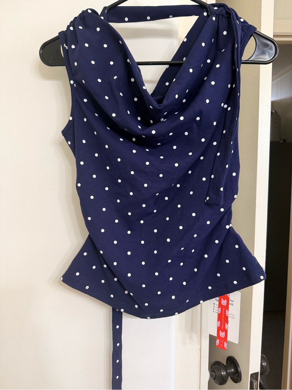 Cider Navy and White Polka Dot Cowl Neck Tank